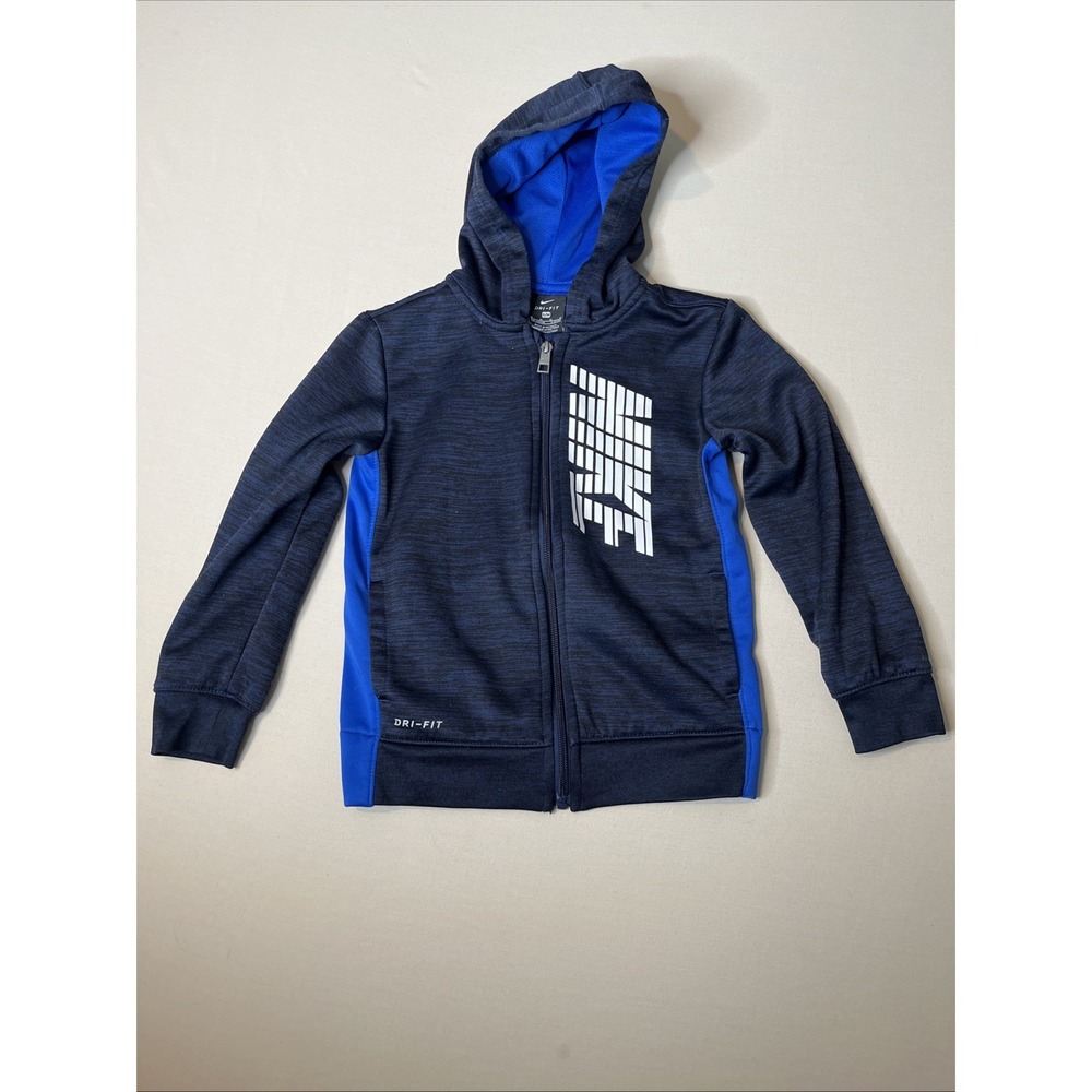 Nike Dri-FIT Boys Blue Colorblock Full Zip Hooded Jacket Size 6/M